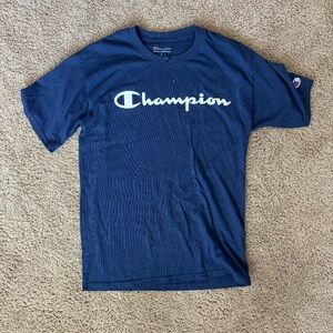 Men’s Navy Blue Champion Logo T-Shirt Top Short Sleeve size Small